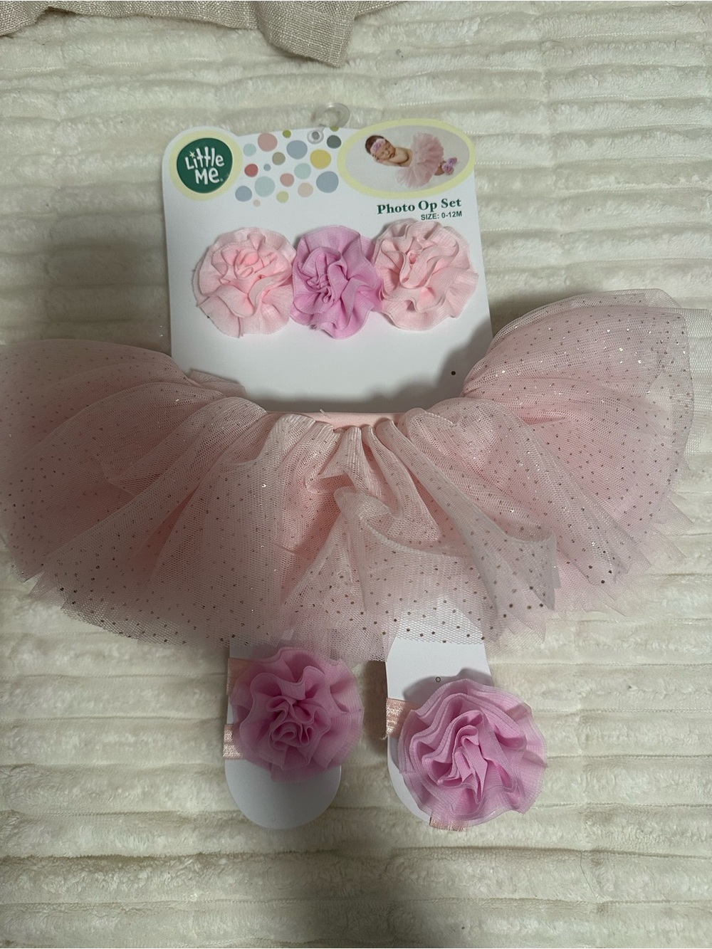 Little Me Pink Tulle Tutu Set with Floral Headbands and Shoe Clips